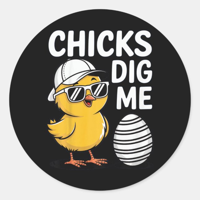 Kids Chicks Dig Me Happy Easter Boys  Classic Round Sticker (Front)