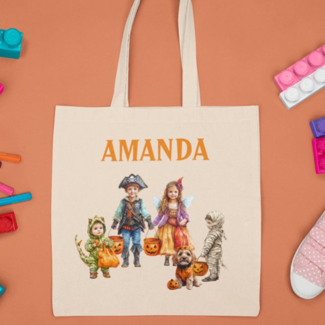 Kid's Child Personalised Halloween Trick Treat Tote Bag (Creator Uploaded)