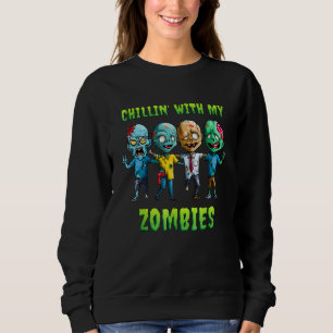 Kids Chillin With My Zombies Halloween Zombie Sweatshirt