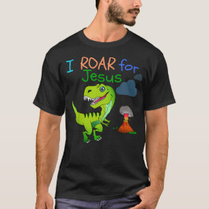 Kids Christian dinosaur t shirt I ROAR FOR JESUS
