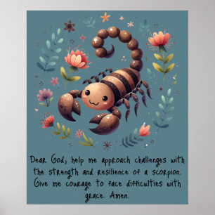 Kids Christian Prayer Woodland Scorpion on Blue Poster