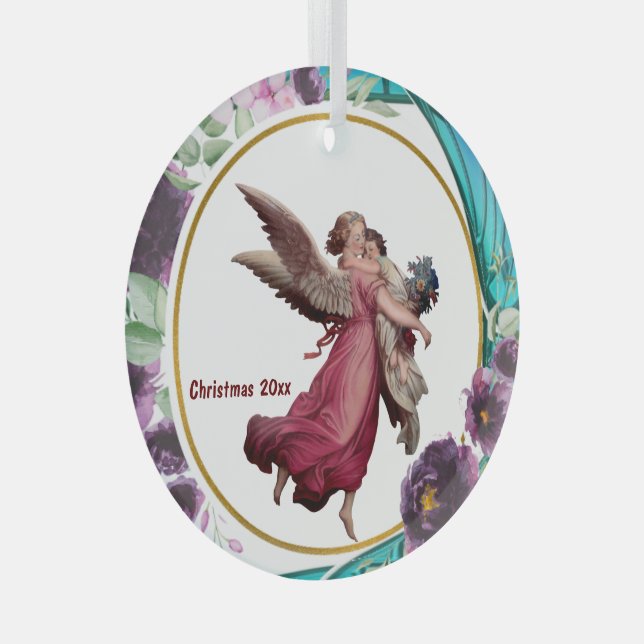 Kids Christmas Angel Purple Stained Glass Wreath Tree Decoration (Front Right)