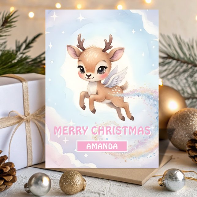 Kids Christmas Baby Reindeer Flight Holiday Card (Creator Uploaded)