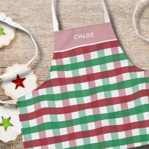 Kids Christmas Baking Name Matching Plaid Apron
