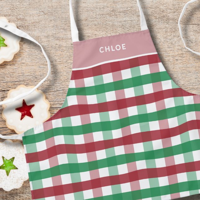 Kids Christmas Baking Name Matching Plaid  Apron (Creator Uploaded)