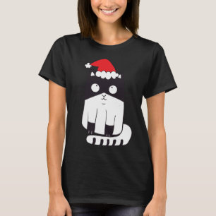 Kids Christmas Cat with red hat Cute Xmas T-Shirt