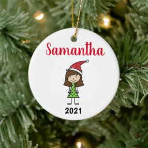 kids christmas character personalised name ceramic tree decoration