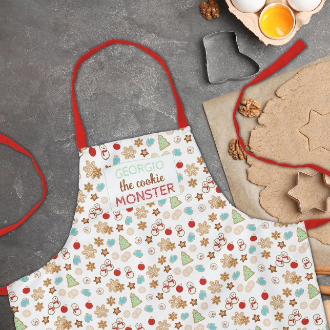 Kids Christmas Cookie Monster Patterned Holiday Apron (Creator Uploaded)