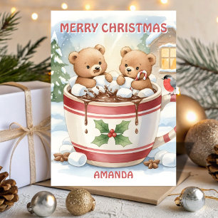 Kids Christmas Cozy Cocoa Bears Holiday Card