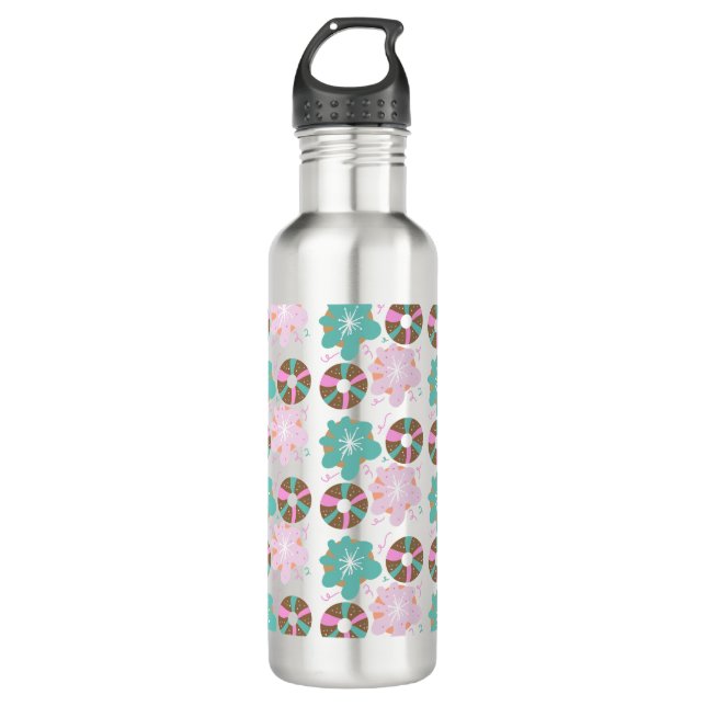 Kids Christmas Doughnuts Doodle Pink  Thermal Tumb 710 Ml Water Bottle (Front)