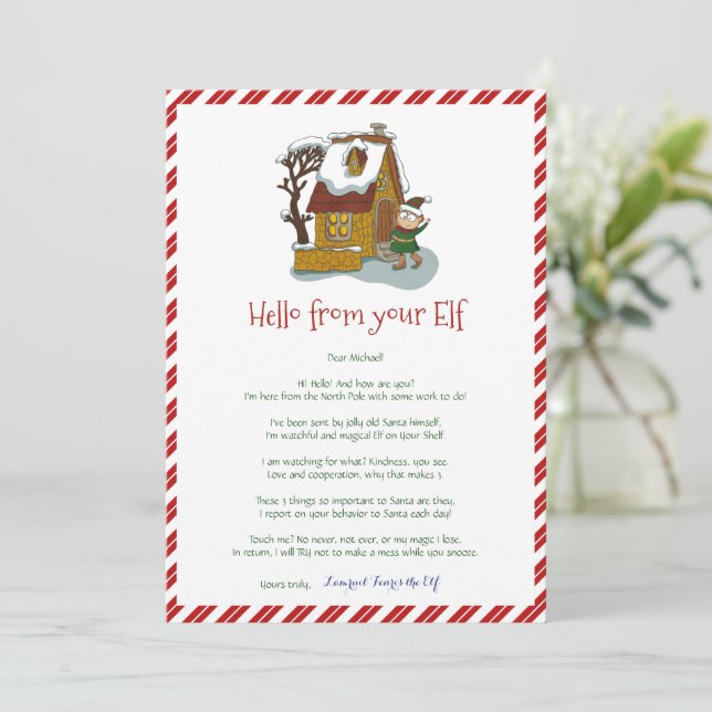 Kids Christmas Elf Boy Hello Letter Invitation (Standing Front)