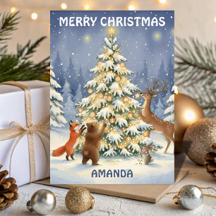 Kids Christmas Forest Friends Glow Tree Holiday Card