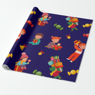 Kids Christmas Gifts Navy Wrapping Paper