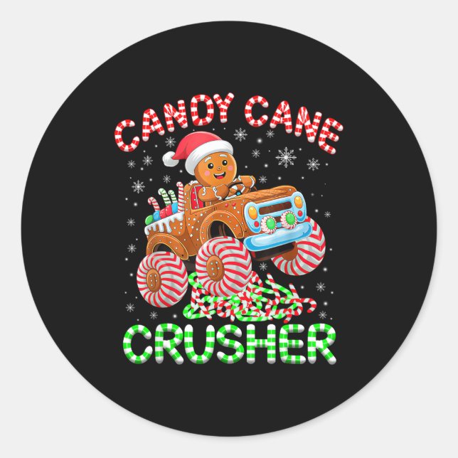 Kids Christmas Gingerbread Candy Cane Crusher Mons Classic Round Sticker (Front)