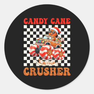 Kids Christmas Gingerbread Candy Cane Crusher Mons Classic Round Sticker