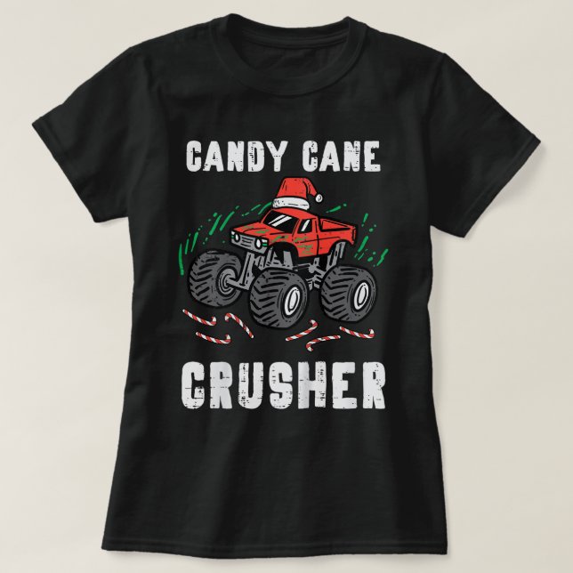 Kids Christmas Monster Truck Candy Cane Crusher Xm T-Shirt (Design Front)