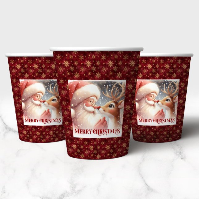 Kids Christmas Paper Cups Cute Santa and Rudolph  (Kids Christmas Paper Cups Cute Santa and Rudolph Art)