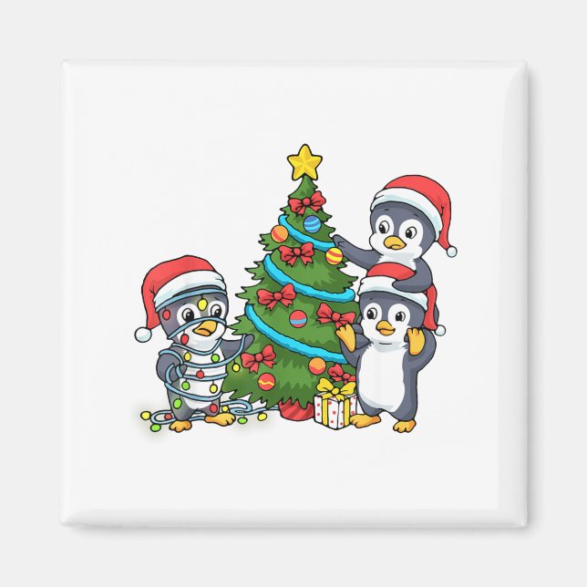 Kids Christmas Penguin Christmas Tree Lights Baubl Magnet (Front)