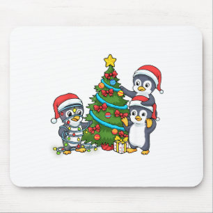 Kids Christmas Penguin Christmas Tree Lights Baubl Mouse Pad
