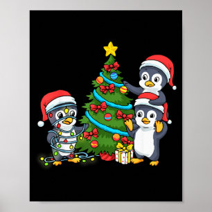 Kids Christmas Penguin Christmas Tree Lights Baubl Poster