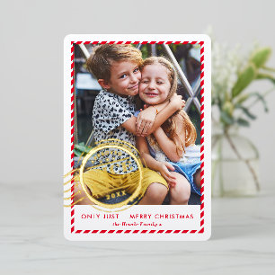 KIDS CHRISTMAS PHOTO cute Nice List stamp red gold
