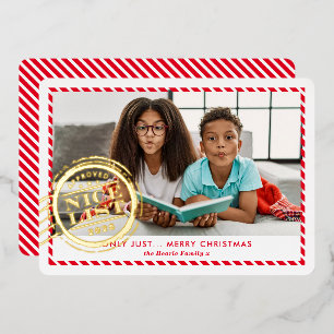 KIDS CHRISTMAS PHOTO fun Nice List stamp red gold