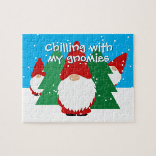 Kid's Christmas puzzle with funny red gnomes