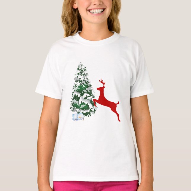 Kids Christmas Reindeer T-Shirt - Fun Holiday Shir (Front)