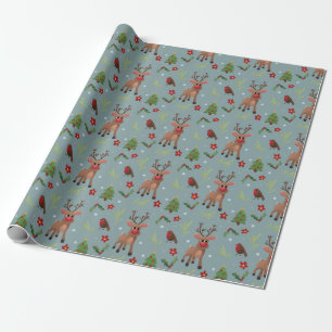 Kids Christmas Rudolph Reindeer Pattern Holiday Wrapping Paper