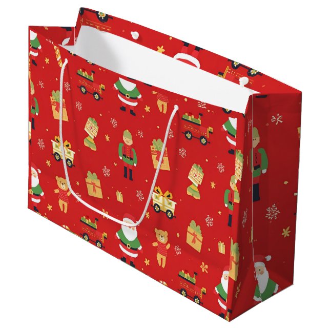 Kids Christmas Santa & Toys  fun Large Gift Bag (Front Angled)