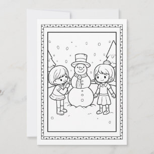 Kids Christmas Snowman Coloring Flat Note Card
