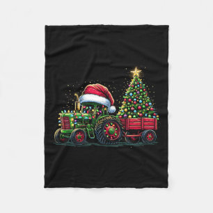 Kids Christmas Tractor Santa Xmas Farm Truck  Fleece Blanket