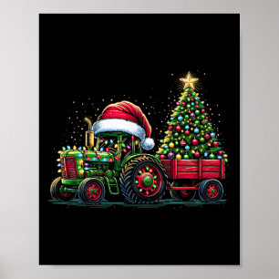 Kids Christmas Tractor Santa Xmas Farm Truck  Poster