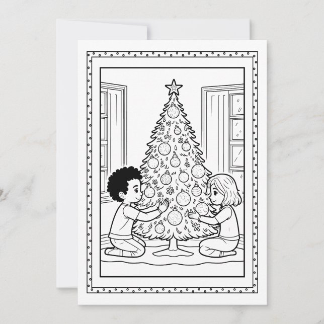 Kids Christmas Tree Colouring Flat Note Card (Front)