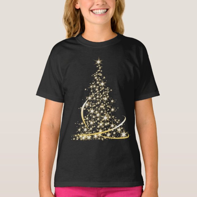 Kids Christmas Tree Sparkling Cute Festive Holiday T-Shirt (Front)