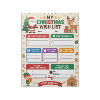 Kids Christmas Wish List Checklist Notepad