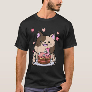 Kids Chubby Cat Holding A Birthday Cake 3rd Year B T-Shirt
