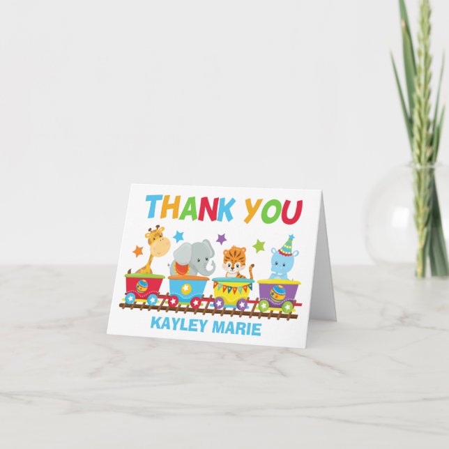 Kids Circus Animal Birthday Party Custom Thank You Card (Front)