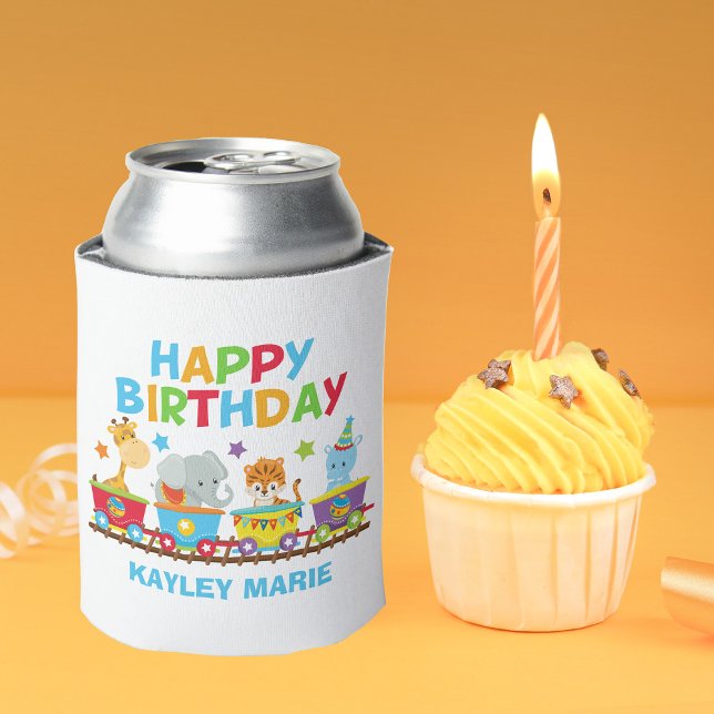 Kids Circus Animal Train Custom Birthday Party Can Cooler (Creator Uploaded)
