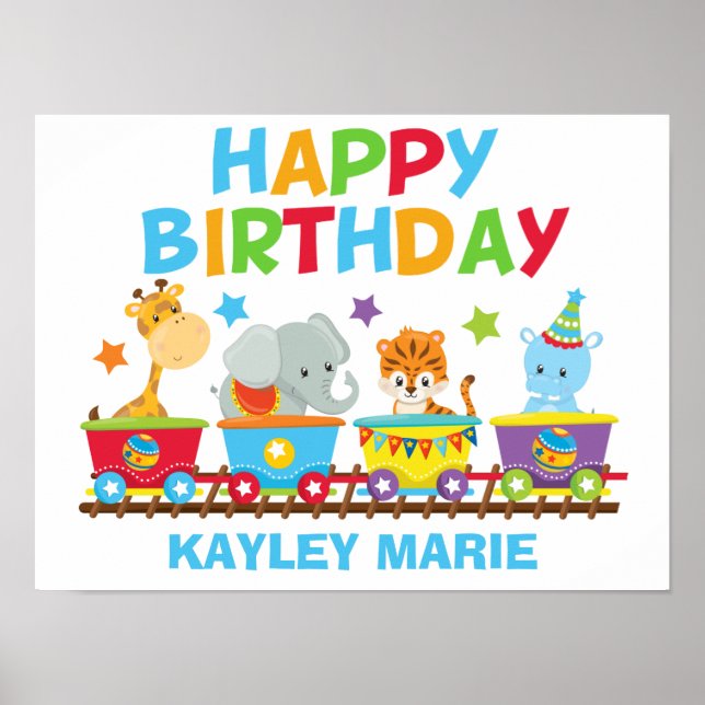 Kids Circus Animal Train Cute Birthday Party Poster (Front)
