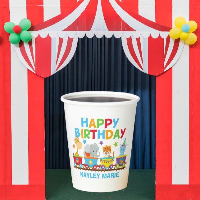 Kids Circus Animal Train Cute Custom Birthday Paper Cups (Creator Uploaded)
