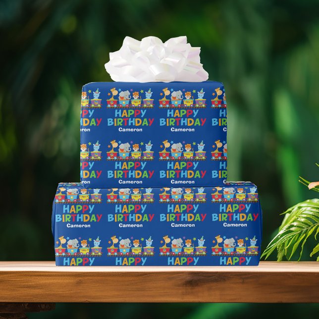 Kids Circus Animal Train Cute Custom Boys Birthday Wrapping Paper (Creator Uploaded)