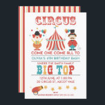 Kids Circus Birthday party Invitation<br><div class="desc">This children's circus birthday party invitation features a ringmaster, clown, circus tent and a cannon and stars at the base of the invitation. The back of the invitation features a white, red and yellow striped pattern. I wanted to create more circus birthday invitations for the store because they have been...</div>