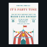 Kid's Circus Birthday Party Invitation<br><div class="desc">Adorable circus theme birthday party invitation for kids featuring a colourful circus tent design. Customise this invitation with child's name, date of party, address, time and rsvp information. Printed in a simple block font in coordinating teal green ink. Reverse side of invitation is teal green. To further customise, such as...</div>