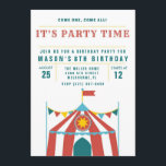 Kid's Circus Birthday Party Invitation<br><div class="desc">Adorable circus theme birthday party invitation for kids featuring a colourful circus tent design. Customise this invitation with child's name, date of party, address, time and rsvp information. Printed in a simple block font in coordinating teal green ink. Reverse side of invitation is teal green. To further customise, such as...</div>