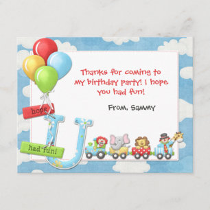 Kids Circus Birthday Party Thank You Card
