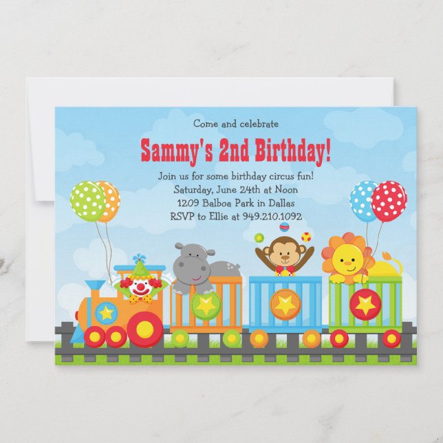Kids Circus Train Birthday Party Invitation (Front)