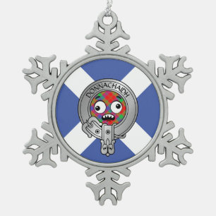 Kids Clan Donnachaidh Crest & Tartan on Saltire Sn Snowflake Pewter Christmas Ornament