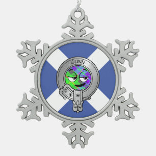 Kids Clan Gunn Crest & Tartan on Saltire Snowflake Pewter Christmas Ornament