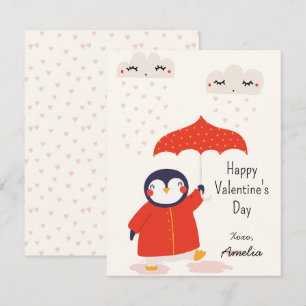 Kids Classroom Cute Penguin Valentine's Day Card